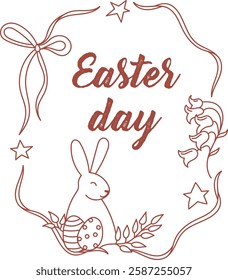 Easter Day Line Frame Vector Illustration