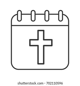 Easter Day linear icon. Thin line illustration. Calendar page with Christian crucifix. Contour symbol. Vector isolated outline drawing