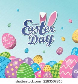 Easter day Poster banner with Happy Easrter Day Typography Logo mnemonic and decorated easter Egg Clipart