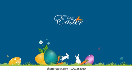 Easter Day Poster or banner template with Colorful Painted Easter Eggs.Easter eggs with different texture.Vector illustration