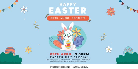 Easter Day poster and banner template with Easter eggs