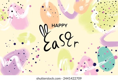 Easter day poster and banner template background. There are eggs of various colors scattered all over the light orange area for advertising and sales promotions.