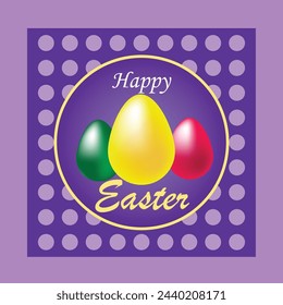 The Easter day poster features a delightful blend of pastel colors, showcasing whimsical Easter symbols like decorated eggs, cute bunnies, and blooming flowers. The design exudes a festive and joyful 