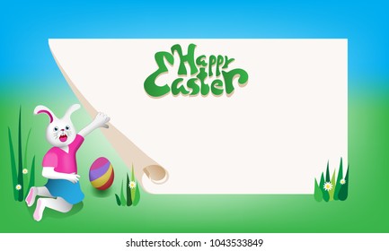 Easter day poster, the picture of a rabbit finds an egg.(vector)