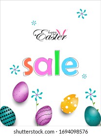 Easter Day Sale banner background template with Colorful Painted Easter Eggs and space for your text.Vector illustration