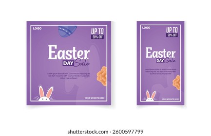 Easter day sale promotion banner template design with flowers, rabbit ears, egg for social media