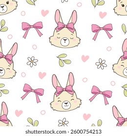 Easter Day Seamless Pattern with Coquette Bunny Seamless Pattern Seamless Pattern Fabric Vector