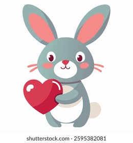 Easter day. Small lovely rabbit holds love heart. illustration vector isolated with a white background.