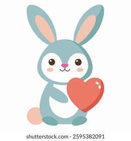 Easter day. Small lovely rabbit holds love heart. illustration vector isolated with a white background.