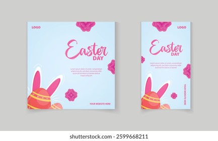 Easter Day social media post and story template design with Easter egg, flower, rabbit ears vector