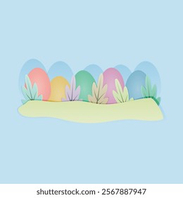 easter day text with eggs leaf grass design vector illustration