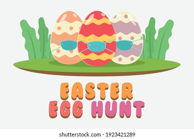 Easter Day Vector Concept: Colorful Egg Wearing Face Mask With Easter Egg Hunt Text 