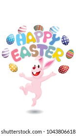 Easter day vector with a cute rabbit. Isolated.
