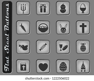 Easter day vector web icons on the flat steel buttons