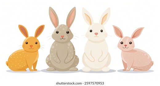 Easter day.Cute simple easter bunnies set isolated on white. Funny easter rabbits set. vector illustration on white background.