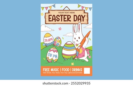 Easter Days Flyer. Easter greeting cards,poster or banner template with Rabbit and Easter eggs