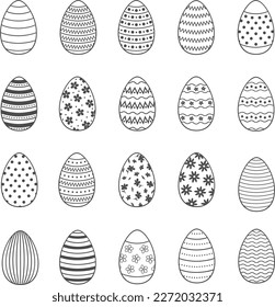 Osterdekorierte schwarz-weiße Eier. Set. Feierliche Vektorgrafik.
