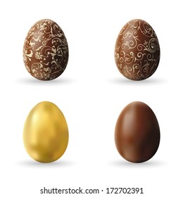 Easter decorated chocolate and golden eggs, vector design