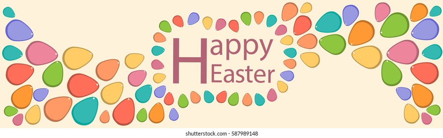 Easter Decorated Colorful Egg Holiday Symbols Greeting Card Flat Vector Illustration