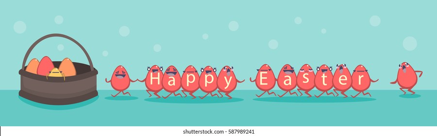 Easter Decorated Colorful Egg Holiday Symbols Greeting Card Flat Vector Illustration