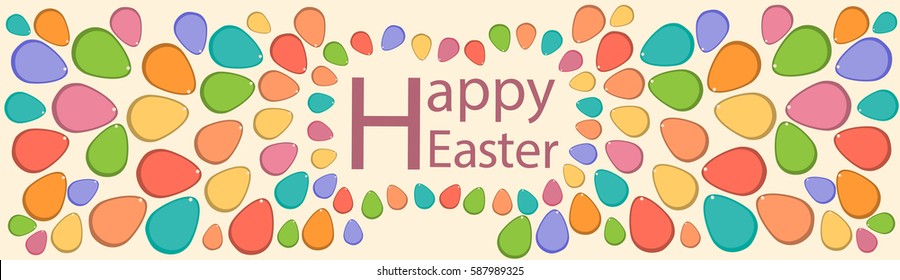 Easter Decorated Colorful Egg Holiday Symbols Greeting Card Flat Vector Illustration