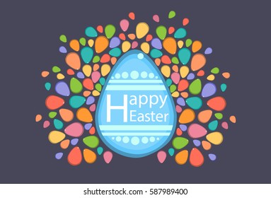 Easter Decorated Colorful Egg Holiday Symbols Greeting Card Flat Vector Illustration