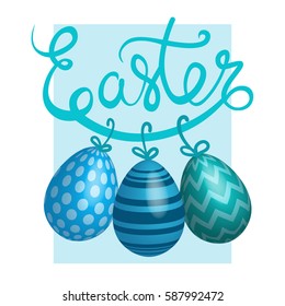 Easter Decorated Colorful Egg Holiday Symbols Greeting Card Flat Vector Illustration