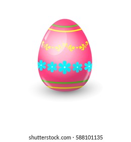 Easter Decorated Colorful Egg Holiday Symbols Greeting Card Flat Vector Illustration