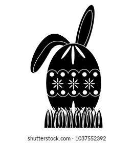 easter decorated egg with bunny icon image vector illustration design  black and white