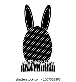 easter decorated egg with bunny icon image vector illustration design  black and white