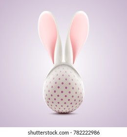 Huevo decorado de Pascua en lindas orejas de conejo Vector ilustración realista