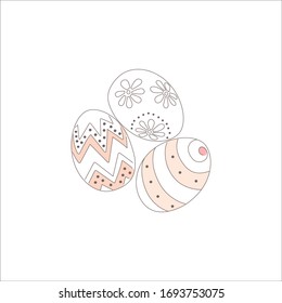 Easter decorated eggs. Doodle eggs painted in different patterns for traditional Easter day spring holiday. Hand drawing icon isolated on white background. Flat vector illustration, editable stroke