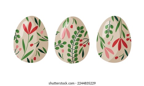 Easter decorated Eggs. Easter eggs with natural decor sketch vector illustration for card, home decor, shirt design, invitations for Easter holiday. Easter collection with different texture