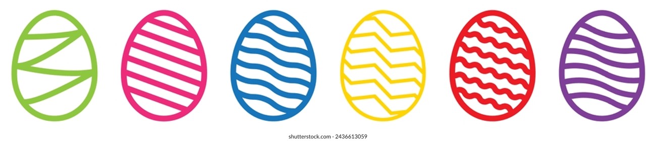 Easter decorated eggs in various patterns and designs. isolated on tansparent background.