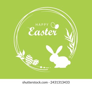 Easter decorated frame with eggs and bunny. Easter border. Easter decoration with easter eggs and rabbit. Hand drawn background.	