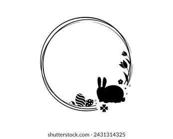 Easter decorated frame with eggs and bunny.Easter border. Easter decoration with eggs and rabbit.Hand drawn Happy Easter background.