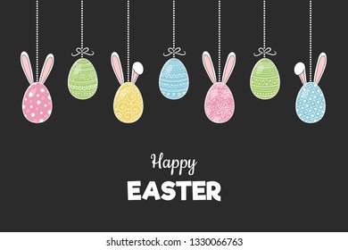 Easter decoration with colorful eggs and wishes. Vector