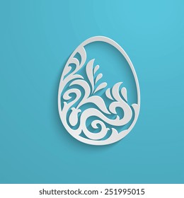 Easter decoration egg silhouette, paper style, isolated vector illustration icon on a blue background. Design for greeting card, stickers, logo, web and mobile app.