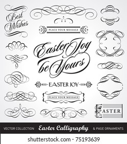 easter decoration set, useful calligraphic vector elements;