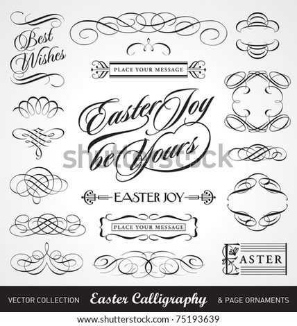 easter decoration set, useful calligraphic vector elements;