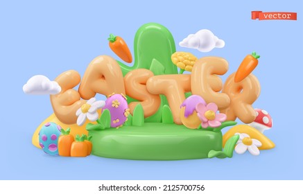 Easter decoration. Spring cartoon landscape 3d render vector