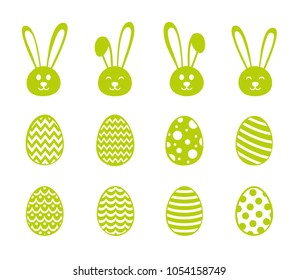 Easter decorations - set of bunnies and eggs. Vector.