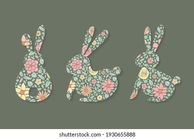 Easter decorations. Set of colourful bunnies. Vector