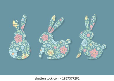 Easter decorations. Set of colourful bunnies. Vector
