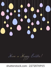 Easter decorative card, print or poster.  Eggs  garland. Vector illustration.