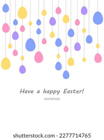 Easter decorative card, print or poster.  Eggs  garland. Vector illustration.
