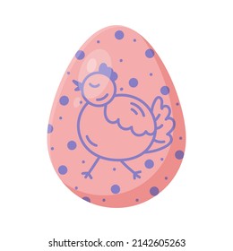 Easter decorative egg with chicken doodle flat illustration. Pastel colors element isolated on white background.