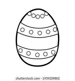 Easter decorative egg coloring page for kids. Black and white activity page for kids. Springtime outline worksheet for school and preschool. Vector illustration