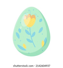 Easter decorative egg with flower. Doodle flat illustration. Pastel colors element isolated on white background.