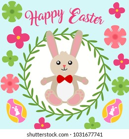 Easter Decorative Eggs with Floral Border and Easter Bunny Centered Background